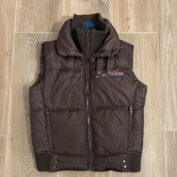 Cozy Fall Chocolate Brown Italian Puffer Vest with Embroidered Logo - Picture 1 of 6